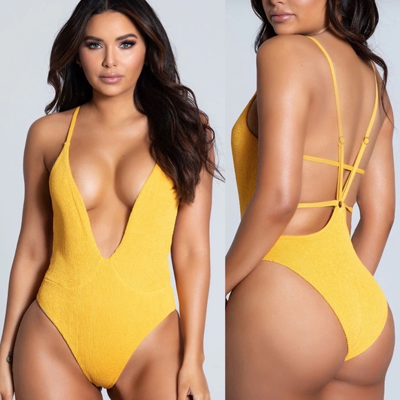 Yandy Swim Yandy Cabana Cheers One Piece Yellow Swimsuit Poshmark